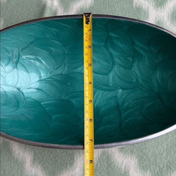 Modern aluminum Teal enamel asymmetrical Oval boat shaped Decorative Bowl - Picture 9 of 11